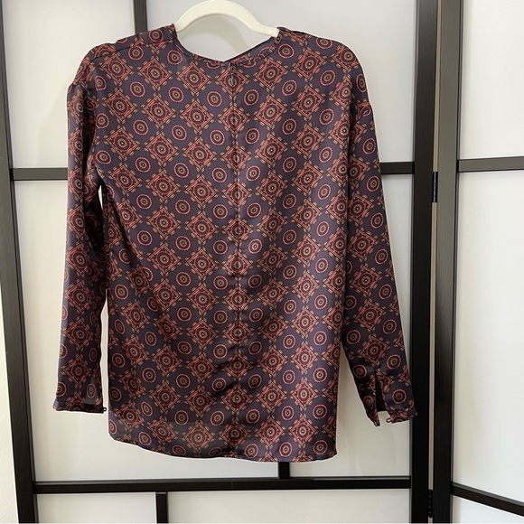 [XXS] Club Monaco Red & Navy Blue Nautical Knot Long Sleeve Blouse - Picture 7 of 11